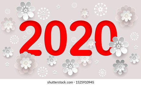 2020 new year text number calendar. Abstract flower composition. Vector illustration