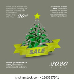 2020 New Year tree vector banner design template on the dark gray background