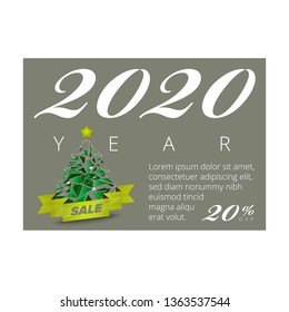 2020 New Year tree vector banner design template on the dark gray background