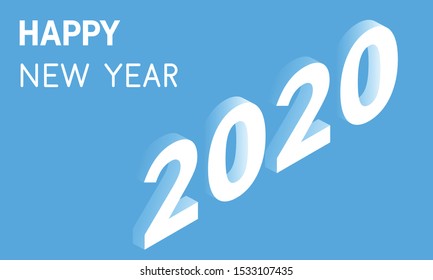 2020 new year vector isometric illustration. White & blue colors. 