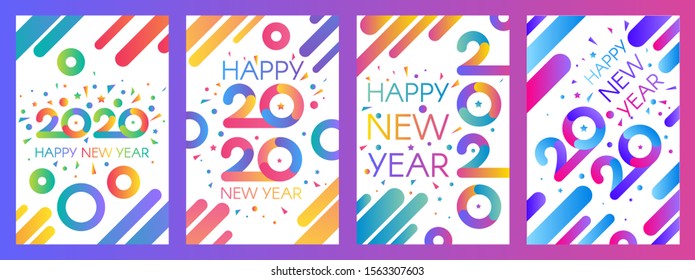 2020 New Year vector poster templates set. Happy celebration greeting card, party banner design