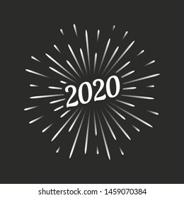 2020 New Year vintage label with light-rays. Trendy retro design. Happy new year greeting card. Vector illustration