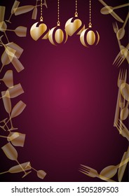 2020, New Year's Eve dinner, template for poster, cover and menu. Vector illustration on purple background