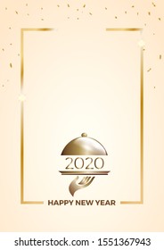 2020, New Year's Eve dinner, template for poster, cover and menu. Vector illustration