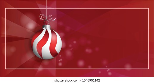 2020 New Year's, red-white ball on a silver ribbon, in the form of mouse ears. Banner, postcard, decoration. Festive red decor - vector.
