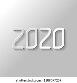 2020 number icon. Happy New Year. Paper style with shadow on gray background