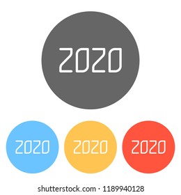 2020 number icon. Happy New Year. Set of white icons on colored circles
