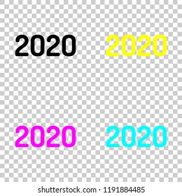 2020 number icon. Happy New Year. Colored set of cmyk icons on transparent background
