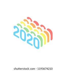 2020 number icon. Happy New Year. Stack of colorful isometric icons on white background