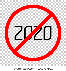 2020 number icon. Happy New Year. Not allowed, black object in red warning sign with transparent background