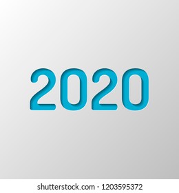 2020 number icon. Happy New Year. Paper design. Cutted symbol with shadow