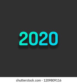2020 number icon. Happy New Year. Colorful logo concept with soft shadow on dark background. Icon color of azure ocean
