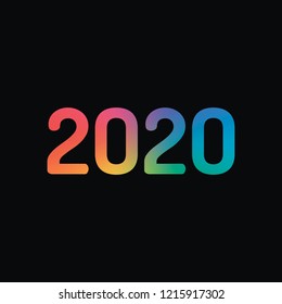 2020 number icon. Happy New Year. Rainbow color and dark background
