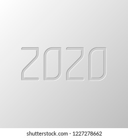 2020 number icon. Happy New Year. Paper design. Cutted symbol. Pitted style