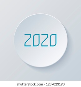 2020 number icon. Happy New Year. Cut circle with gray and blue layers. Paper style