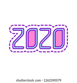 2020 number icon. Happy New Year. Colored sketch with dotted border on white background