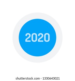 2020 number icon. Happy New Year. Icon in colored circle with gray bold border. Web button, modern flat design