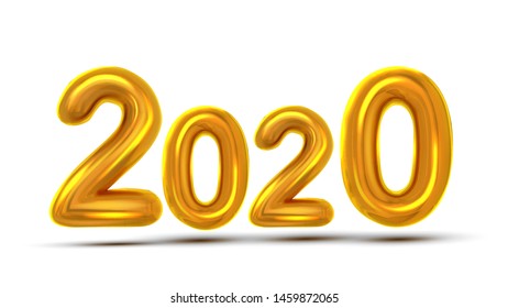 2020 Number New Year Celebration Flyer Vector. Golden Air Blown Two Thousand Twenty 2020 Isolated On White Background. Happy Holiday Shiny Typography Banner Realistic 3d Illustration