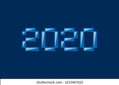 2020 number plate on dark blue background. Happy Chinese New Year of the Rat. Greeting card design template in pixel art bitmap style for winter holidays. Festive banner in 8bit art for games.