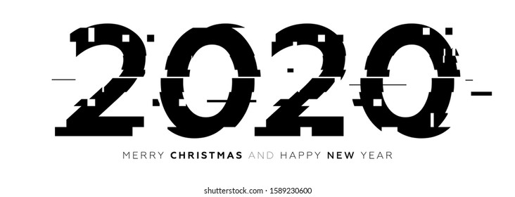 2020 number text with pixel sorting glitch art interference effect for New Year poster, banner or placard design. Modern holiday invitation template. Vector illustration