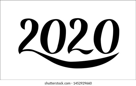 2020 numbers hand written with brush. Calligraphy lettering for New Year isolated on white. Holidays typography poster. Easy to edit vector template for banner, sign, greeting card, invitation, etc.