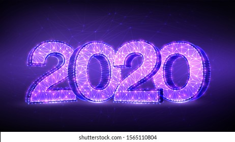 2020 Numbers. Happy New Year 2020 banner design. Geometric low poly 2020 new year greeting card. 3D polygonal vector illustration.