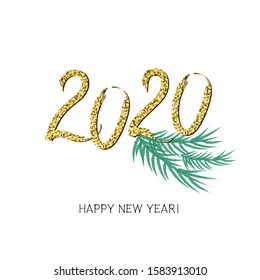 2020 numeral golden text hand lettering. Happy New Year. Design template great for typography poster, banner, greeting card. 