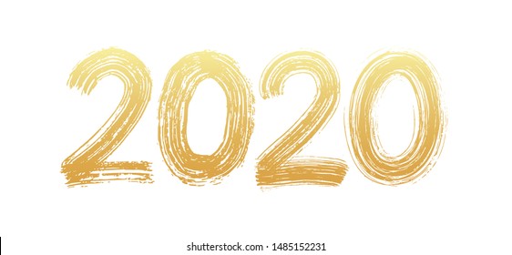 2020 numeral text hand lettering. Dry brush texture effect. Happy New Year. Merry Christmas. Graduation. Design template Celebration typography poster, banner or greeting card. Vector Illustration