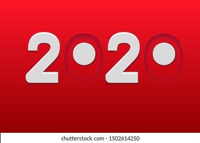 2020 on red background. New 2020 year banner in paper cut design. Vector illustration