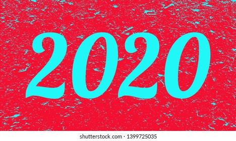 2020 on red grunge background. 
Two thousand and twenty. Banner. Vector illustration.