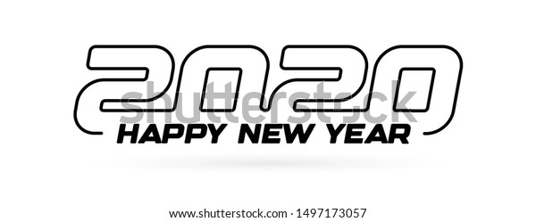  2020 outline modern design with text Happy
New Year, greeting card cover template, new year party logo for
business, isolated vector
illustration
