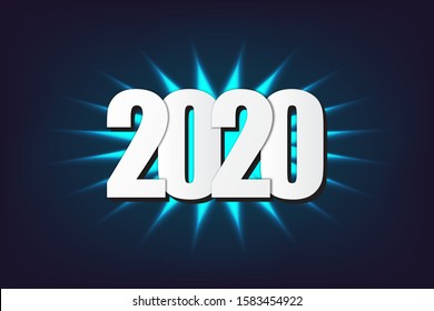 2020 papercut text and darkblue background, New year background.