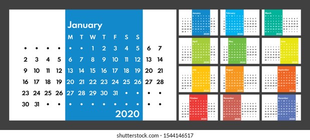 2020 perpetual style calendar vector template