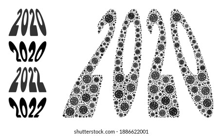 2020 perspective digits coronavirus mosaic icon. 2020 perspective digits collage is made with scattered coronavirus pictograms. Bonus pictograms are added. Flat style.