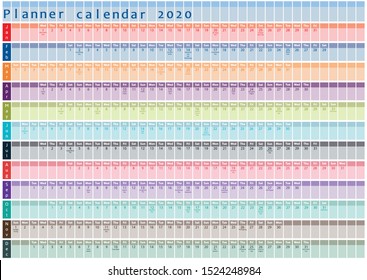 2020 Planner calendar, organiser and schedule with holiday days posted inside 
