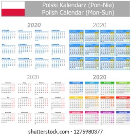 2020 Polish Mix Calendar Mon-Sun on white background