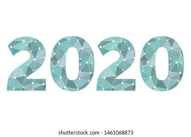 2020 poly vector symbol. Happy New Year abstract triangle illustration with circles for decoration, celebration, winter holiday, infographic, business, calendar, design.  Blue and white geometric icon