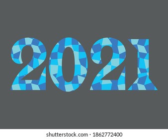 2020 poly vector symbol. Mosaic version. Happy New Year abstract triangle illustration with circles for decoration