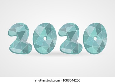 2020 polygonal vector symbol. Happy New Year abstract triangle illustration for decoration, celebration. Decorative blue and white geometric icon on gray gradient background