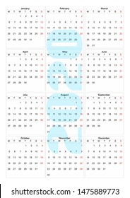 Сalendar 2020 for print shops on the back of pocket calendars.