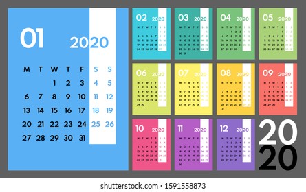 2020 rainbow vertical office vector calendar