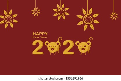 2020 rat in the blank numbers,2020 Chinese New Year greeting card.year of the rat.Golden and red ornament. Flat style design. Concept for holiday banner template, decor element.- Vector illustration.