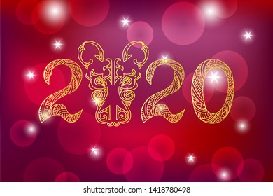 2020 with rat head vector illustration. Rat is Symbol of Chinese 2020 New Year.