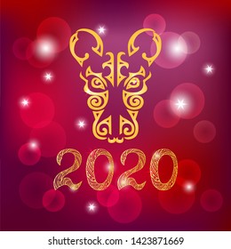 2020 with rat head vector illustration isolated on background. Rat is Symbol of Chinese 2020 New Year.