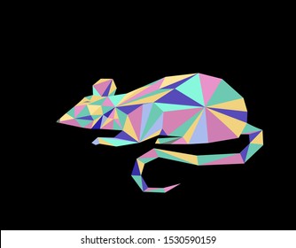 2020 Rat on the Chinese calendar. Origami from colored paper. Vector illustration