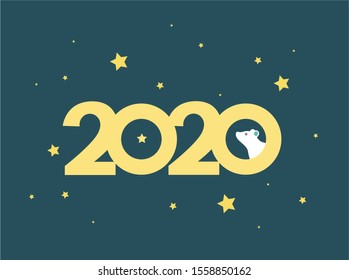 2020 rat peeps inside the numbers. New Year calendar, postcard, template