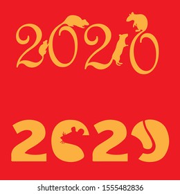 2020. Rat year. Happy new year 2020. Chinese zodiac. Flat vector banner or poster design.