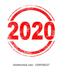 A 2020 red ink grunge stamp over a white background