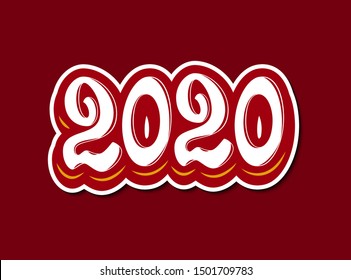 2020. Red and white vector inscription isolated on garnet background. Bright concept for banner, flyer, greeting card, calendar. New Year figures.