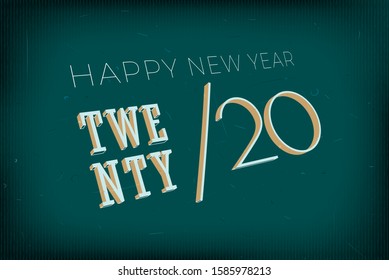 2020 Retro Style Inverted Logo Creative Concept with Twenty Lettering Slash Twenty Numerals and Happy New Year Greetings - Multicolor on Striped Background - Vector Mixed Graphic Design